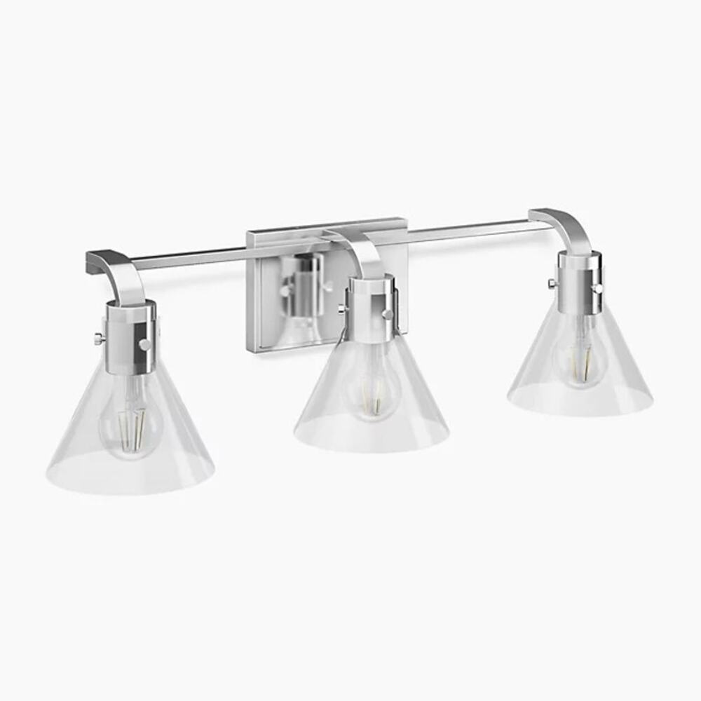Kohler Orime Three-Light Flared Glass Sconce Polished Chrome